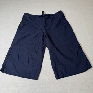 Per Se Livin' in Linen Women's Navy Tie-Waist Bermuda Shorts Knee Length Medium